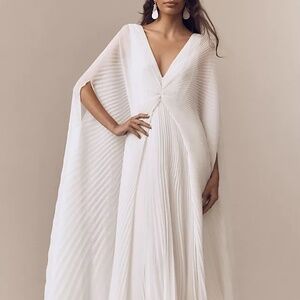 Geisha Designs Pleated Cape V-Neck Maxi Dress (NWT)